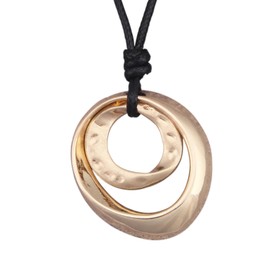 Kelake Leather Necklace for Women Men Teen - Boho Vintage Adjustable Choker with Unique Gold Alloy Double Circle Pendant, Black Leather Rope Necklaces Gift Jewelry