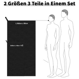 Pameil Microfibre Towel Set of 3 (160 x 80 cm Large Bath Towel + 2 Pieces 80 x 40 cm Small Towel), Travel Towel Quick-Drying Microfibre Towels for Fitness Sauna