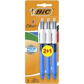 BIC 4 Colours Grip Assorted Ball Pens Medium Point (1.0 mm) - Pack of 3