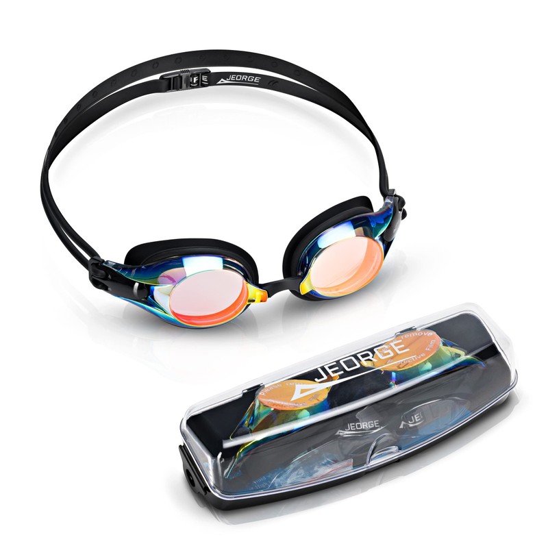JEORGE Competition Swimming Goggles, Anti-fog UV-protection Mirrored Coating Racing or