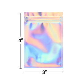 COLSEN Mylar Bags - 3x4 Inches Smell Proof Foil Pouch Bag (2.5oz), Resealable, Holographic, Assorted Sizes for Food Storage, Candy, Snacks, Jewelry Packaging - Clear Window, Strong Seal (400pack)