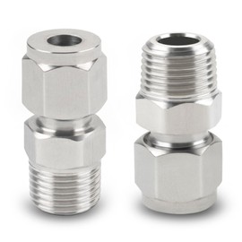 Yoebor Stainless Steel 304 Compression Tube Fitting Straight Adapter Connector with Double Ferrules OD x NPT Male,Pack of 2 (1/2" OD x 3/8" NPT Male)