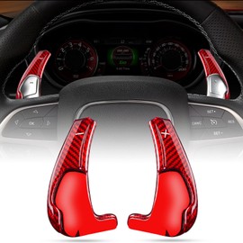 T-carbon Carbon Fiber Paddle Shifter Extension Trim Cover Compatible with Chrysler 300 Compatible with Dodge Charger Interior Accessories 2015-2023(Red)
