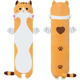 Cute Cat Plush Pillow, Yellow Long Cat Stuffed Animals Soft Long Kitten Plushies Kawaii Cat Stuffed Plush Toy for Kids Girlfriend(50cm/19.6inch)