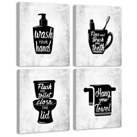 Drsoum Bathroom Wall Decor Framed Wall Art Funny Toilet Signs Quotes Wall Decor Small Bathroom Pictures for Bath Wall Set of 4 8x10 inch(Framed)