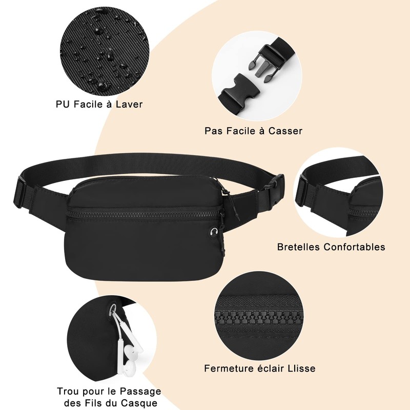 Vinabo Girl's Waist Bag, Pure Black