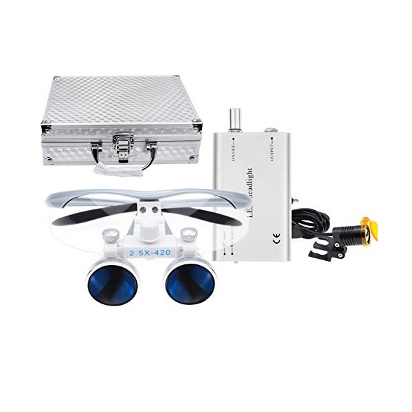2.5X Binocular Loupes 420mm Optical Glasses +3W LED Headlight Lamp