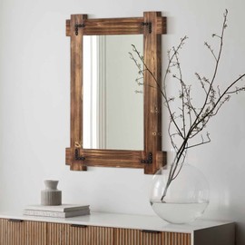 MeMoreCool Rustic Wooden Framed Wall Mirror, Farmhouse Decorative Vanity Mirror, Wall Mounted Rectangular Mirror for Bathroom, Bedroom, or Living Room, 40x28 Inches