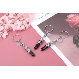 MANIFO Black Obsidian Healing Crystal Keyring Sliver Dragon Wrapped Hexagonal Crystals Pointed Gemstone Pendant Keychain Charm