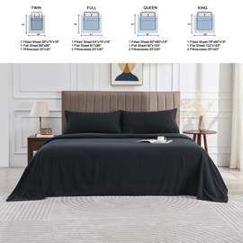 WODFAMY Microfiber Easy Fit Twin Size Bed Sheet Set Extra Soft Deep Pockets Luxury Hotel 3 Piece Set Bed Sheets Twin Sheets Black&Silver