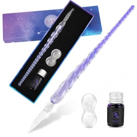 Glass Ink Pen Set, Luxiv Glass Dip Pen with Ink and Pen Holder Art Crystal Glass Pens for Signatures, Business Christmas Gift Glass Ink Pens (Purple, Basic)