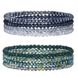 Crrynuo Pack of 2 Women's Crystal Bead Bracelets, Boho Fashion Jewellery, Multilayer Stones Bracelet, Fashion Jewellery, Couple/Friendship/Partner Bracelets (Deep Blue + Deep Green), Unit size, High