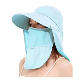 LA CARRIE Women Sun Hats Detachable Wide Brim UV UPF 50+ Face Mask Visor with Neck Flap Hat for Summer Beach(Blue)
