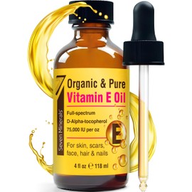 Seven Minerals Ultra Pure Vitamin E Oil - 300,000 IU Full-Spectrum D-Alpha Tocopherol per 4 Oz Bottle - 100% Organic Vitamin E Oil for Skin, Face, Hair, and Scars - Naturally Occurring = Not Synthetic