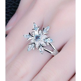 Greendou Fashion 925 Sterling Silver Aquamarine Crystal Christmas Snowflake Rings Flower Wedding Jewelry (9)