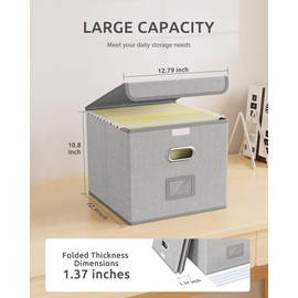 Oterri 2 Pack File Organizer Box,File Box,Small File Cabinet for Letter Folders,Gray-white Portable Filing Box,Hanging File Folder Organizer Box with Lid for Office- without Folders