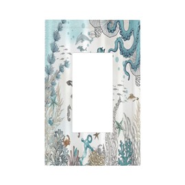 Sea Turtle Octopus Ocean Underwater Animal 1 Gang Rocker Light Switch Covers Decorative Unique Single Decora Outlet Wall Plate Faceplate Switchplate GFCI for Kitchen Bedroom Bathroom Decor