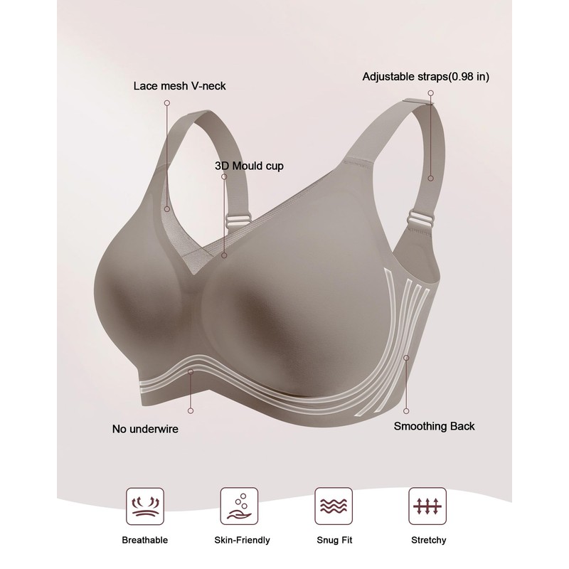 HORISUN Women's Without Underwire Bra, Comfort Seamless Push Up Bralette