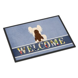 Caroline's Treasures BB5694MAT Chinese Crested Cream Welcome Door Mat, Indoor Rug or Outdoor Welcome Mat 18x27 Doormat, 18H X 27W, Multicolor