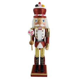 Nutcracker Ballet Gifts Luxury Wood Nutcracker Figures Christmas Decor Holiday Home Decorations, Decorative Wooden Statue, 15-inch, Gold and Red