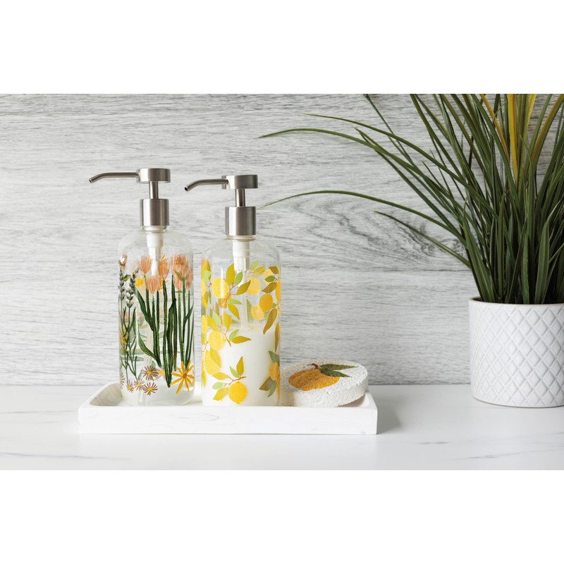 Now Designs Lemons Glass Soap Dispenser with Stainless Steel Pump,
