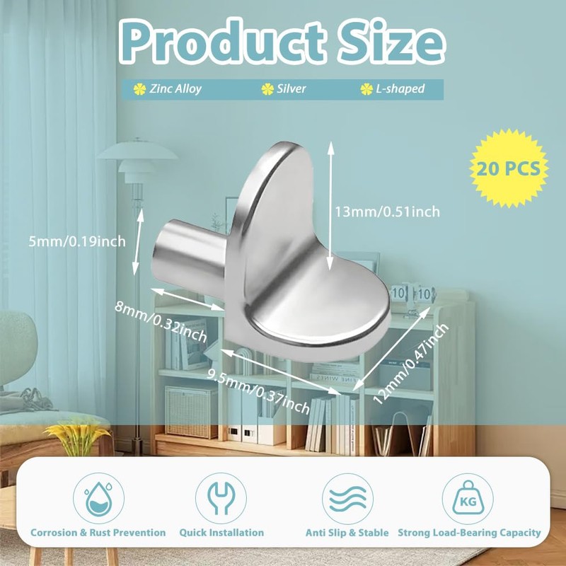 HZXINYI 20 Pcs Shelf Support Pegs - L-Shaped Shelf Pegs