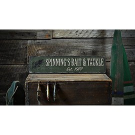 Custom Bait & Tackle Est. Date Wooden Sign - 5.5 x 24 Inches
