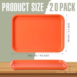 Sintuff 20 Pcs Plastic Fast Food Trays Bulk Restaurant Serving Trays Colorful Cafeteria Trays Rectangular Grill Prep Trays Serving Platter for Party Home School Coffee Hotel, 20 Colors (10 x 7 Inch)