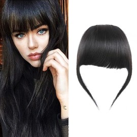 Shinon Thick Hair Extension Bangs Hair Clip in Human Hair Bang with Fringe Natural Black Color