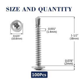 #8 x 1-1/2" Sheet Metal Screws 500PCS 410 Stainless Steel Truss Head Fast Self Tapping Screws by SG TZH