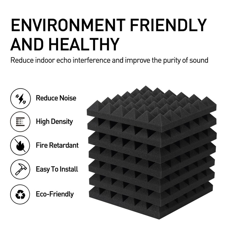 Focusound 24 Packs Acoustic Foam Panels Pyramid 2" X 12"