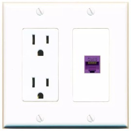 RiteAV CAT6-PURPLE Decorative Wall Plate with Power Outlet 1 Port [White]