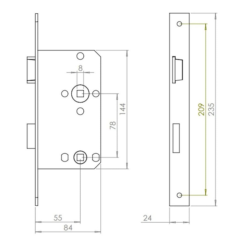 ABUS - Mortice Lock for WC Doors ES WC R