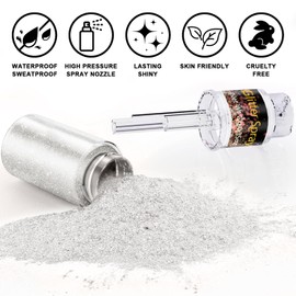 Pearl White Highlighter Glitter Spray 10g, ICY Shimmer Mist for Face, Hair Body, Loose Sparkle Powder for Winter Festival Makeup, Ballet, Cosplay, Prom, DIY Craft Nail Art