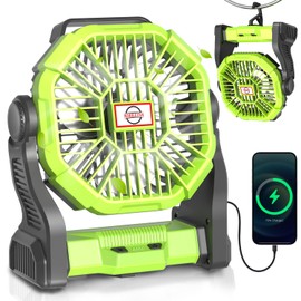 AEscod Camping Fan Rechargeable, Cordless Battery Powered Camping Fan with LED Lantern, Hanging Hook, 270°Rotation, 20000mAh Personal Battery Operated for Beach, Picnic, Fishing, Travel, Tent, BBQ