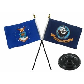 Air Force US Airforce w/Navy Ship Flag 4"x6" Desk Set Table Stick Black Base