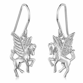 Materia #SO-206 Pegasus Women's Earrings Horse with Wings Rhodium-Plated 925 Silver with Box, Sterling Silver, No Gemstone