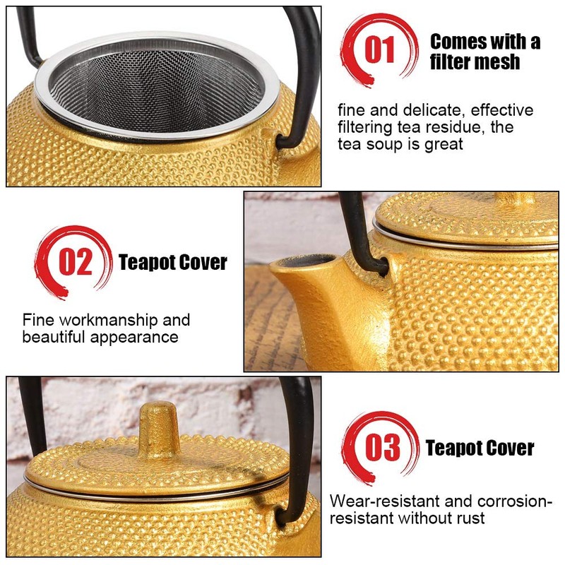 300 ml Gold Cast Iron Tea Kettle with Stainless Steel