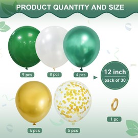 Green Gold Balloons, Ousuga 30 pcs 12 Inch Dark Green Pearl White Metallic Green Gold Confetti Latex Balloons Set for Girls Women Birthday Wedding Baby Shower Baptism Anniversary Party Decorations