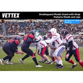 Vettex Double-Guard Adult-Size Mouthguard with Lip Protection, Adjustable Strap & Airflow (10 Mouth Guards, Purple 25P) - High School and College Football & Contact Sports - Safe for Braces
