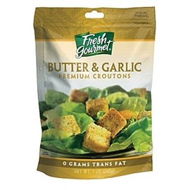 Fresh gourmet Premium Croutons, 5-Ounce Pack of THREE (3) (Butter & Garlic)