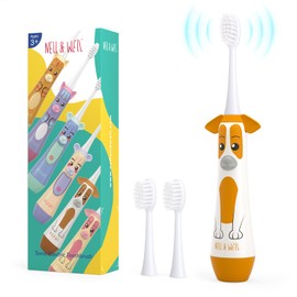 NELL&WELL [UPGRADE] Kids Electric Toothbrush with 2mins Brushing Timer, Battery Powered Toothbrushes with 3 Soft Bristles Heads for Children Boys and Girls Ages 3+, IPX7 Waterproof, BPA Free (Yellow)