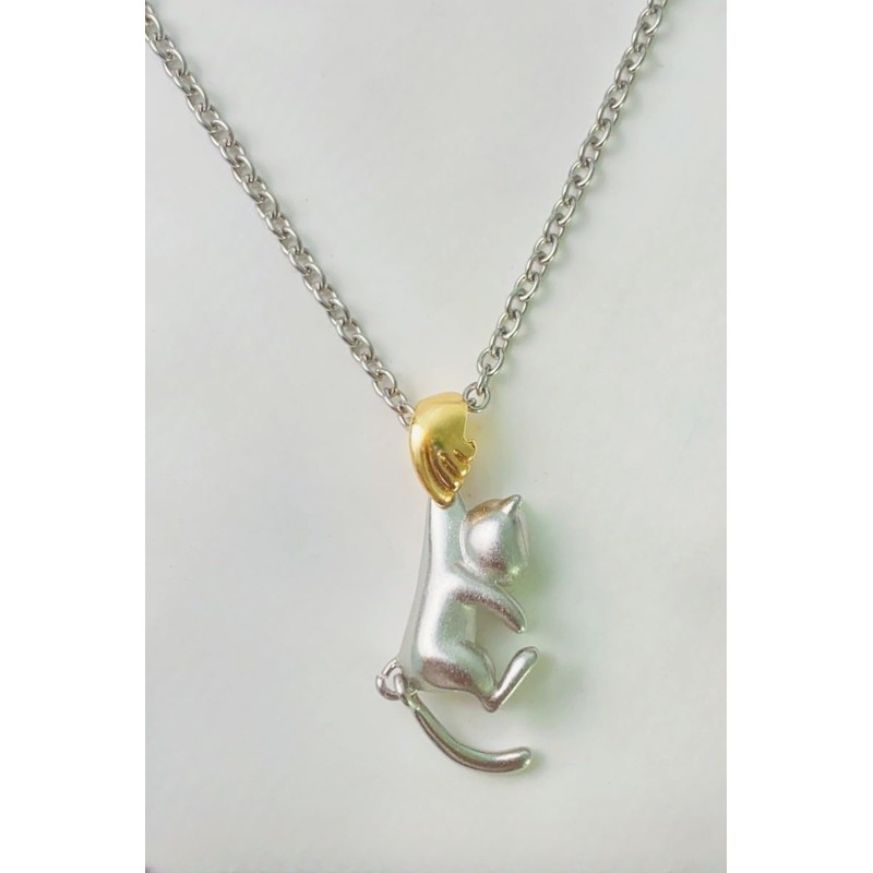 Frogsnout Necklace, Cute Cat Design, Movable Tail, Catching Eyes, Silver,