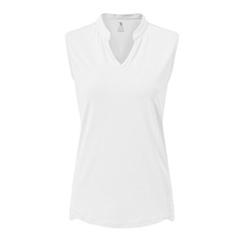 BASUDAM Women's Sleeveless Golf Polo Shirts V-Neck Collarless Tennis Athletic T-Shirts Quick Dry White M