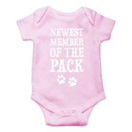 Newest Member of The Pack - Funny Baby Essentials Bodysuit - Infant Girl Clothes Newborn Outfit (6 Months, Pink)