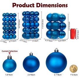 1.57" Blue Christmas Ornaments for Christmas Tree 36 Pcs Mini Shatterproof Balls Christmas Tree Decorations Small Xmas Ornaments Balls with Hanging Loop for Wedding Holiday Party Wreath Home Decor