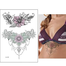 6 Sheets Underboob Tattoos Breast Tattoos Flowers Tattoo Set Zoe 6