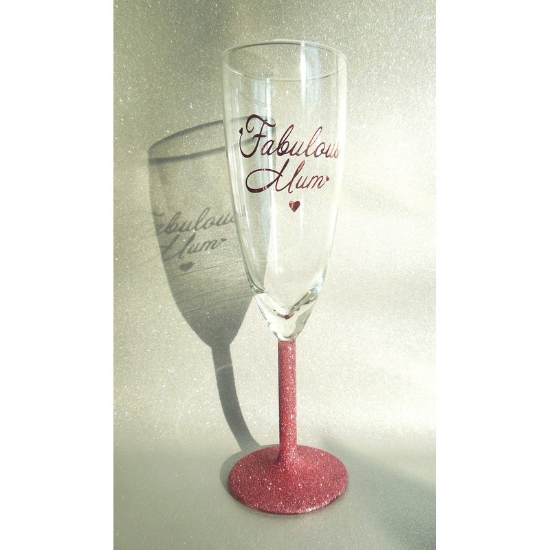Rose Gold Glitter Stem Champagne Flute with Gold 'Fabulous Mum',