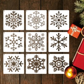 9 Pcs 6inch Christmas Snowflake Stencils for Painting, Winters Snow Stencil Snowflake Paint Window Template for Drawing on Window Glass Card DIY Craft Project Wall Door