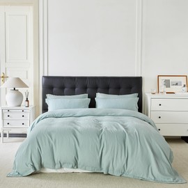 YuHeGuoJi Blue Jacquard Duvet Cover King 100% Cotton Textured Striped Duvet Cover 3 Pcs Set 1 Decorative Aqua Blue Hemmed Duvet Cover with Zipper Ties 2 Pillow Shams Hotel Collection Blue Bedding